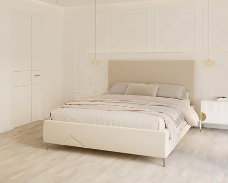 FDM Łóżko tapicerowane NAVARO 160x200 cm z pojemnikiem i stelażem podnoszonym - TRINITY kremowy