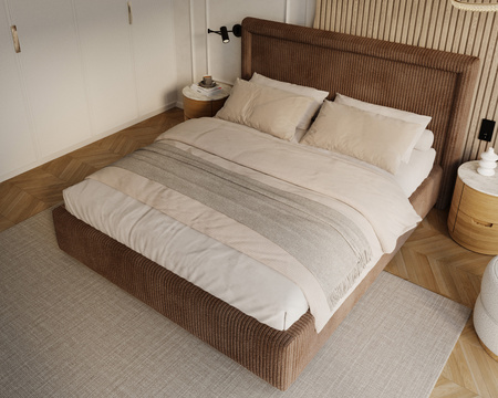 FDM Łóżko tapicerowane NOBILE 140x200 cm z pojemnikiem i metalowym stelażem podnoszonym - sztruks brąz