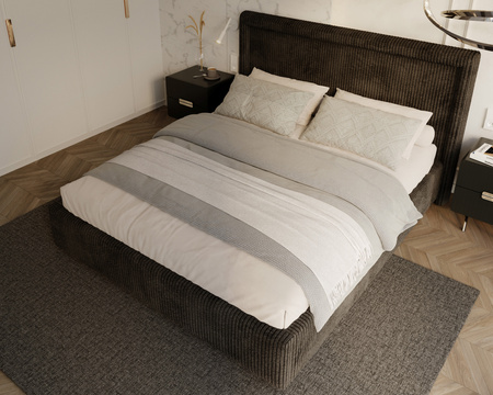 FDM Łóżko tapicerowane NOBILE 140x200 cm z pojemnikiem i metalowym stelażem podnoszonym - sztruks czarny