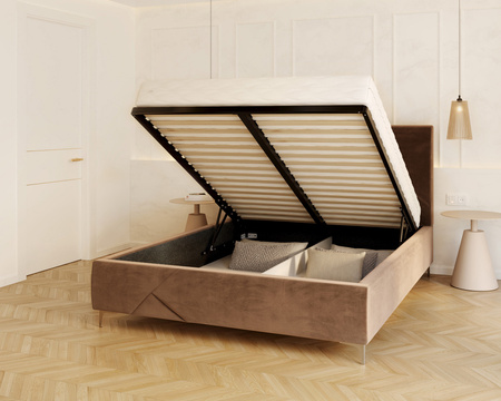 FDM Łóżko tapicerowane NAVARO 90x200 cm z pojemnikiem i stelażem podnoszonym - TRINITY brązowy