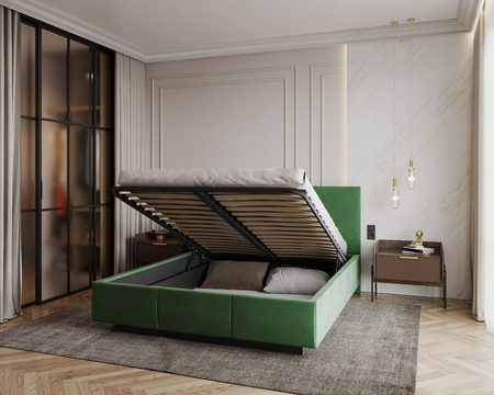 FSM Łóżko lewitujące tapicerowane AVEIRO 90x200 cm z pojemnikiem i stelażem podnoszonym - TRINITY butelkowa zieleń