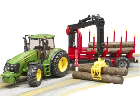 BRUDER 03054 Traktor John Deere 7930 Z przyczepą i dźwigiem do bali drewnianych (4szt)