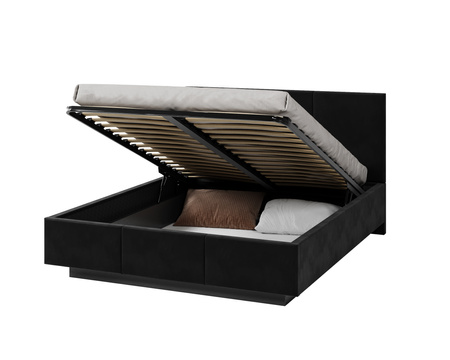 FDM Łóżko lewitujące tapicerowane AVEIRO 90x200 cm z pojemnikiem i stelażem podnoszonym - TRINITY czarny