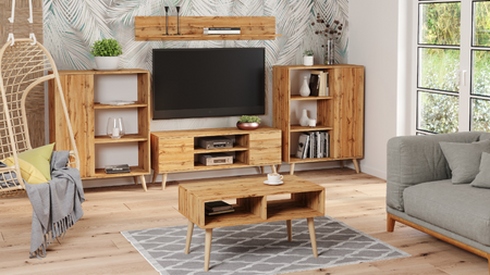 KOBI Regał Fondi 90x116x40 na nogach drewnianych dąb złoty craft