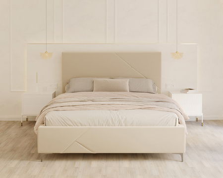 FDM Łóżko tapicerowane NAVARO 140x200 cm z pojemnikiem i stelażem podnoszonym - TRINITY biały