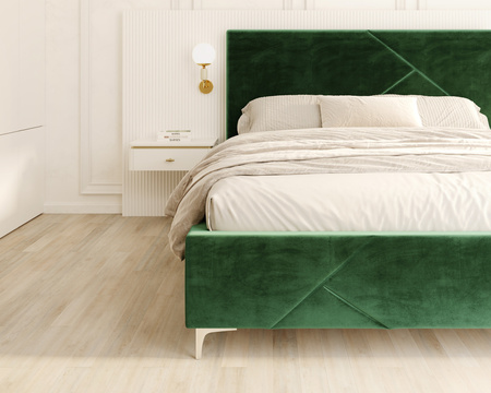 FDM Łóżko tapicerowane NAVARO 140x200 cm z pojemnikiem i stelażem podnoszonym - TRINITY butelkowa zieleń