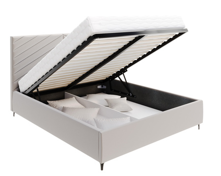 FDM Łóżko tapicerowane ELEGANTE 140x200 cm z pojemnikiem i stelażem podnoszonym - TRINITY biały