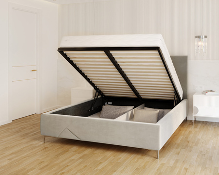 FDM Łóżko tapicerowane NAVARO 90x200 cm z pojemnikiem i stelażem podnoszonym - TRINITY szary