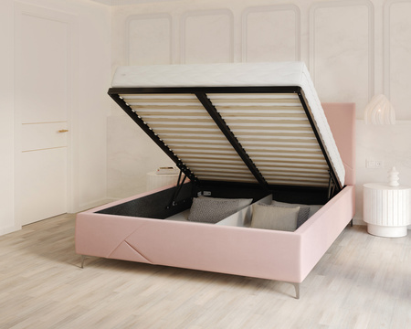FDM Łóżko tapicerowane NAVARO 140x200 cm z pojemnikiem i stelażem podnoszonym - TRINITY pudrowy róż
