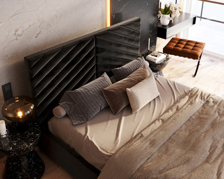 FDM Łóżko tapicerowane ELEGANTE 140x200 cm z pojemnikiem i stelażem podnoszonym - TRINITY czarny