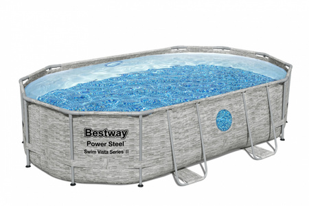 BESTWAY Basen stelażowy Power Steel Swim Vista z oknem 488x305x107cm 16x10FT 6w1 + Pompa piaskowa