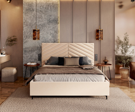 FDM Łóżko tapicerowane ELEGANTE 120x200 cm z pojemnikiem i stelażem podnoszonym - TRINITY kremowy