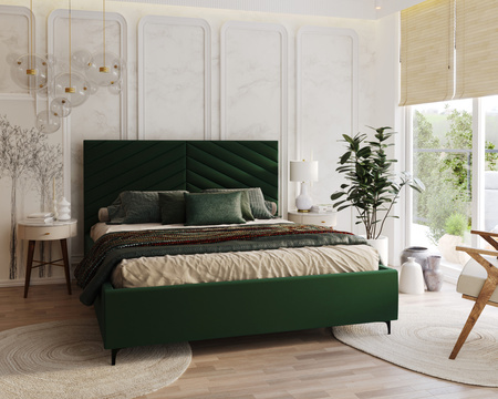 FDM Łóżko tapicerowane ELEGANTE 140x200 cm z pojemnikiem i stelażem podnoszonym - TRINITY butelkowa zieleń