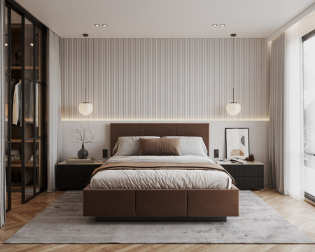 FDM Łóżko lewitujące tapicerowane AVEIRO 90x200 cm z pojemnikiem i stelażem podnoszonym - TRINITY brązowy