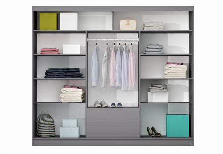 Szafa Batumi 250x61x215 cm grafit/lustro grafitowe/szkło czarne