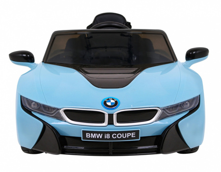 BMW I8 Lift Auto na akumulator niebieski + Pilot + Wolny Start + 3-pkt pasy + MP3 USB + LED