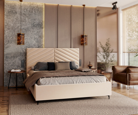 FDM Łóżko tapicerowane ELEGANTE 160x200 cm z pojemnikiem i stelażem podnoszonym - TRINITY kremowy