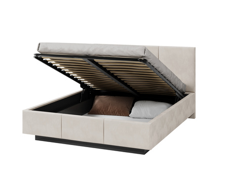 Łóżko lewitujące tapicerowane AVEIRO 120x200 cm z pojemnikiem i stelażem podnoszonym - TRINITY kremowy