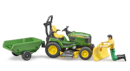 BRUDER 62104 Traktorek John Deere z kosiarką, łyżką przyczepką i figurką ogrodnika