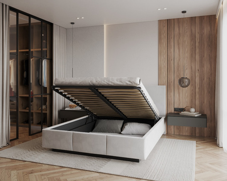 Łóżko lewitujące tapicerowane AVEIRO 160x200 cm z pojemnikiem i stelażem podnoszonym - TRINITY biały