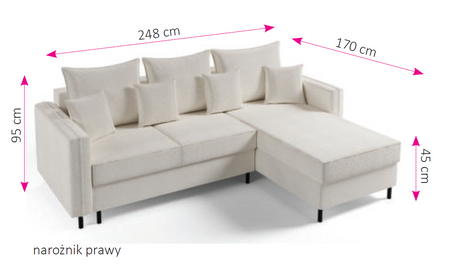 Narożnik ALIA 3-osobowy z szezlongiem