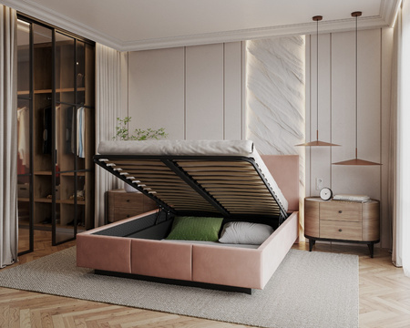 Łóżko lewitujące tapicerowane AVEIRO 120x200 cm z pojemnikiem i stelażem podnoszonym - TRINITY pudrowy róż