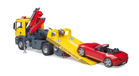 BRUDER 03750 MAN TGS Pomoc drogowa z autem Roadster czerwonym i modułem L & S