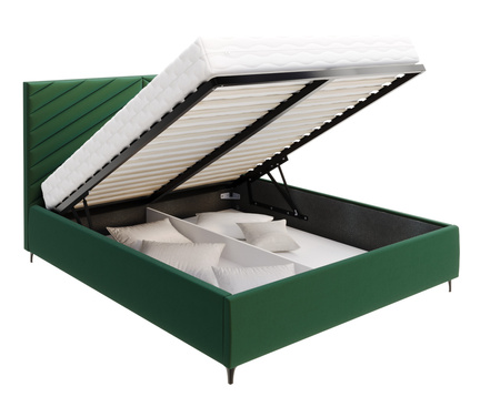 FDM Łóżko tapicerowane ELEGANTE 140x200 cm z pojemnikiem i stelażem podnoszonym - TRINITY butelkowa zieleń