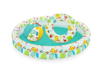 BESTWAY Dmuchany Basen 3w1 dla dzieci 122x20cm + Kółko do pływania + piłka plażowa