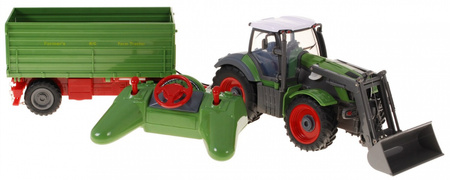 Traktor z koparką i przyczepą dla dzieci 3+ Zdalnie sterowany + Ruchome elementy Zielony