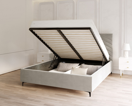 FDM Łóżko tapicerowane ELEGANTE 120x200 cm z pojemnikiem i stelażem podnoszonym - TRINITY biały