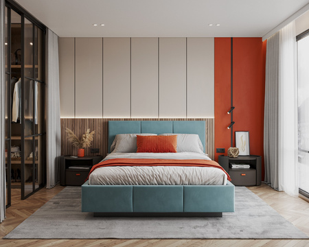 Łóżko lewitujące tapicerowane AVEIRO 160x200 cm z pojemnikiem i stelażem podnoszonym - TRINITY turkusowy