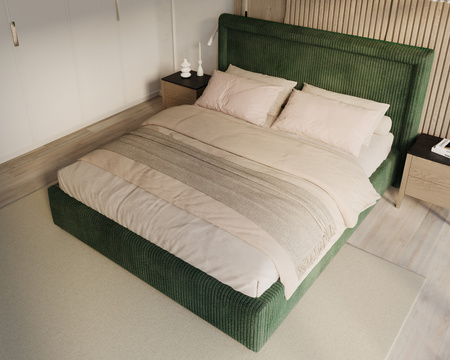 FDM Łóżko tapicerowane NOBILE 160x200 cm z pojemnikiem i metalowym stelażem podnoszonym - sztruks butelkowa zieleń