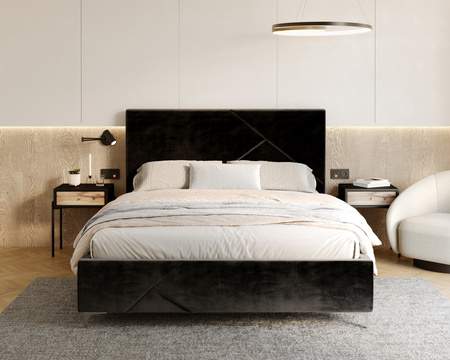 FDM Łóżko tapicerowane NAVARO 140x200 cm z pojemnikiem i stelażem podnoszonym - TRINITY czarny