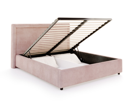 FDM Łóżko tapicerowane NOBILE 140x200 cm z pojemnikiem i metalowym stelażem podnoszonym - sztruks pudrowy róż