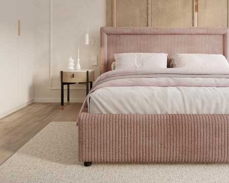 FDM Łóżko tapicerowane NOBILE 140x200 cm z pojemnikiem i metalowym stelażem podnoszonym - sztruks pudrowy róż