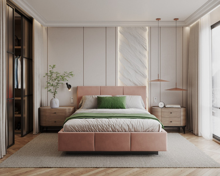 FDM Łóżko lewitujące tapicerowane AVEIRO 90x200 cm z pojemnikiem i stelażem podnoszonym - TRINITY pudrowy róż