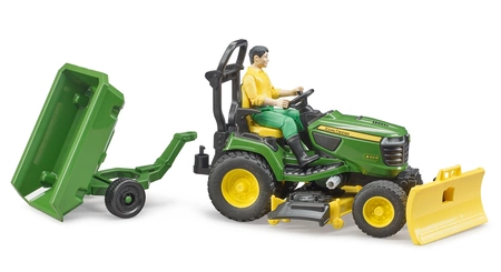 BRUDER 62104 Traktorek John Deere z kosiarką, łyżką przyczepką i figurką ogrodnika