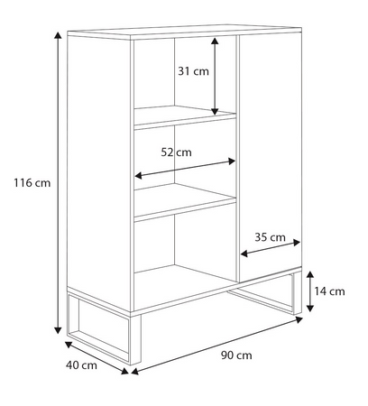 KOBI Regał Fondi 90x116x40 cm na nogach metalowych dąb złoty craft / czarny