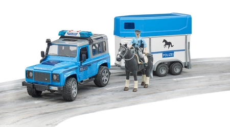 BRUDER 02588 Land Rover Defender Policja z przyczepą dla konia, figurką konia i policjanta