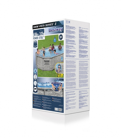 BESTWAY Basen stelażowy Power Steel Swim Vista z oknem 488x305x107cm 16x10FT 6w1 + Pompa piaskowa